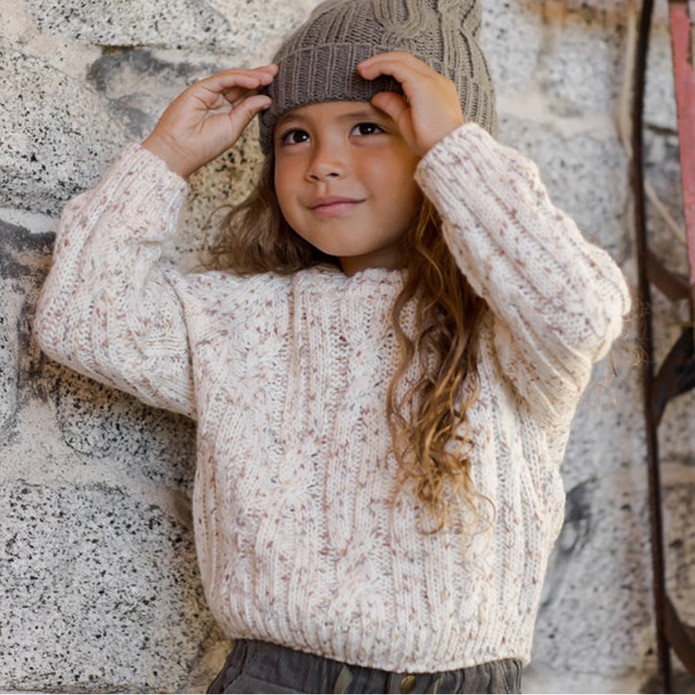 Rylee + Cru Cream Cable Knit Sweater Natural Speckle Unisex